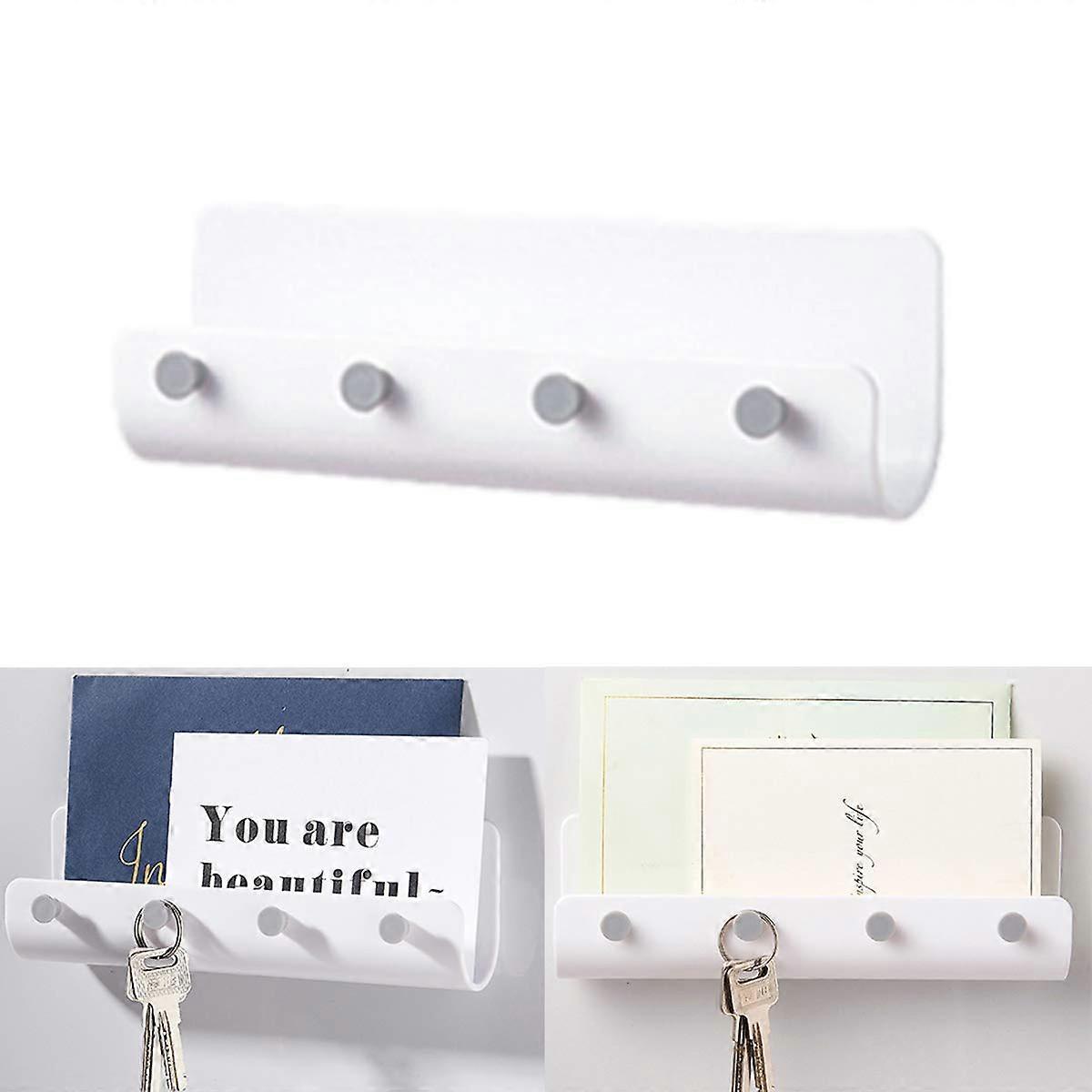 Minimalist Key Rack, NonMarking SelfAdhesive, Four Key Hooks for Storing Keys, White