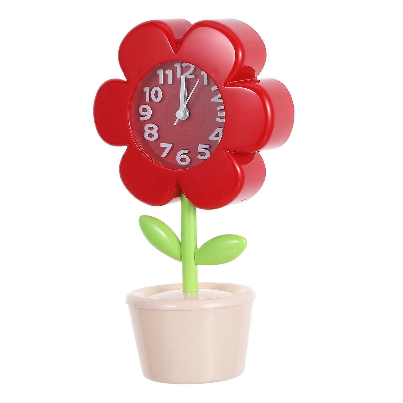 Creative Flower Alarm Clock for Kids with Silent Movement Red Plastic