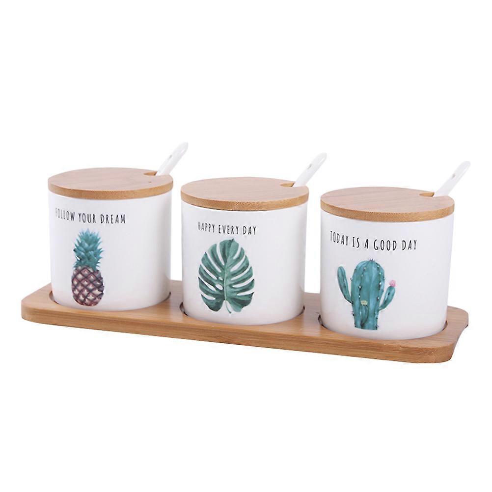 Condiment Containers with Lids Wood Base Anti Slip Design Restaurant Supplies Green Color 3 Piece Set Condiment Storage