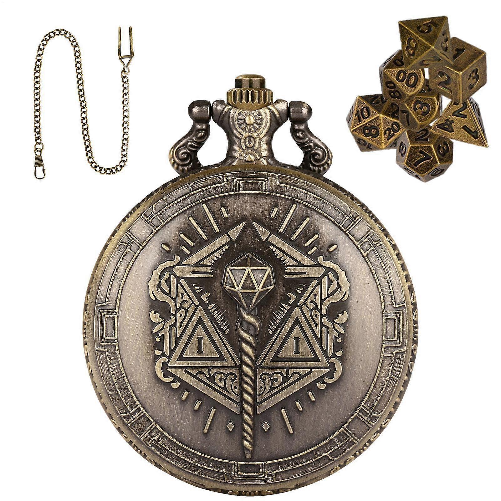 Dice Set Necklace, Pocket Watch Dice, Polyhedral Dice Game Toy with Pocket Watch Shell