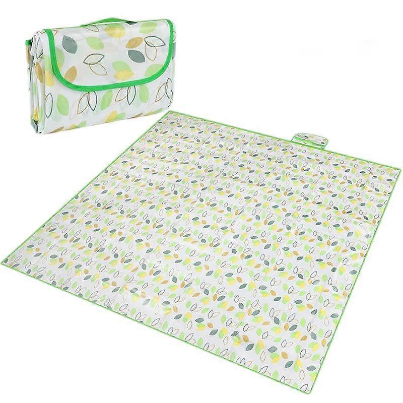Foldable Picnic Blanket, Checked Pattern in Green Flower Fragments, White, Outdoor Camping Mat with Carry Handle (100 x 150 cm) 100 x 150 cm (Square)