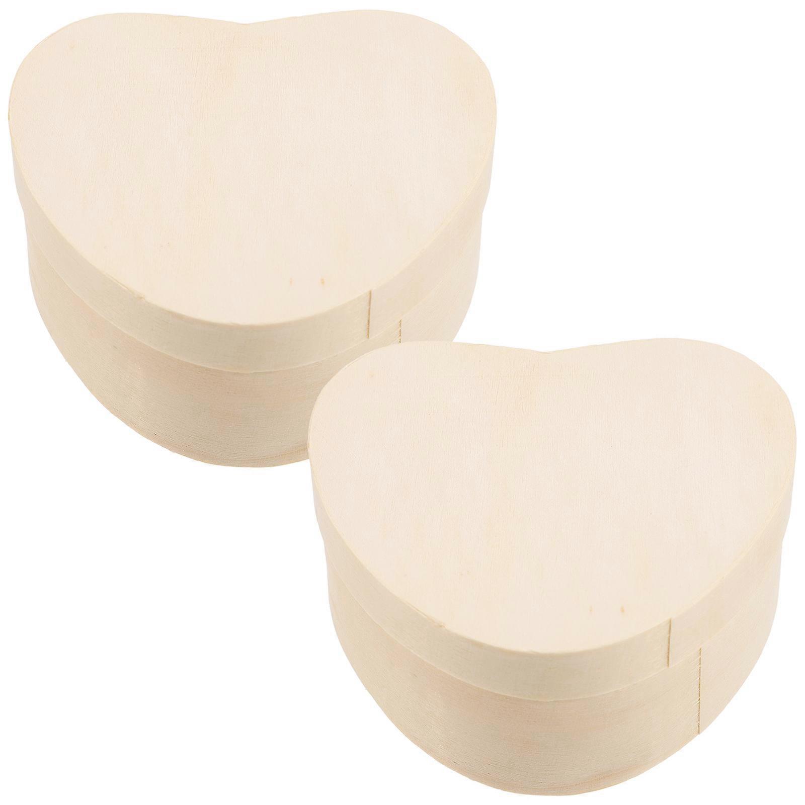 Wooden Heart Shaped Jewelry Box for Storage Use Beige Blank Surface Easy to DIY 2pcs