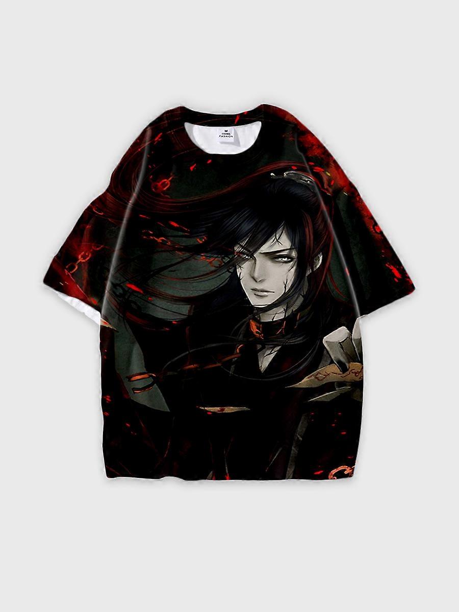 T-shirt round neck Character Pattern loose short sleeve Q02