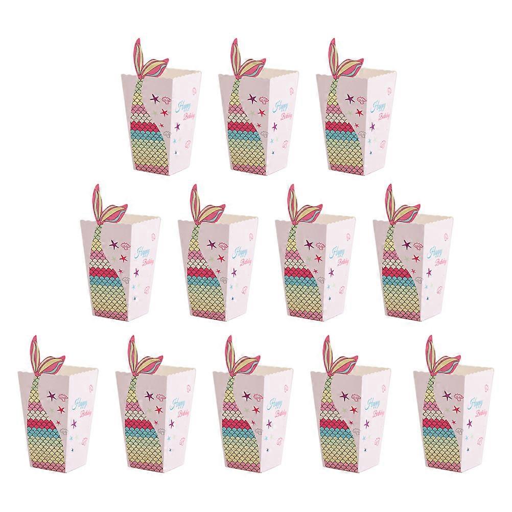 12pcs Mermaid Pattern Popcorn Boxes, Paper Food Trays for Party Snacks, Candy Holders with Narrow Bottom Design for Movie Nights and Events