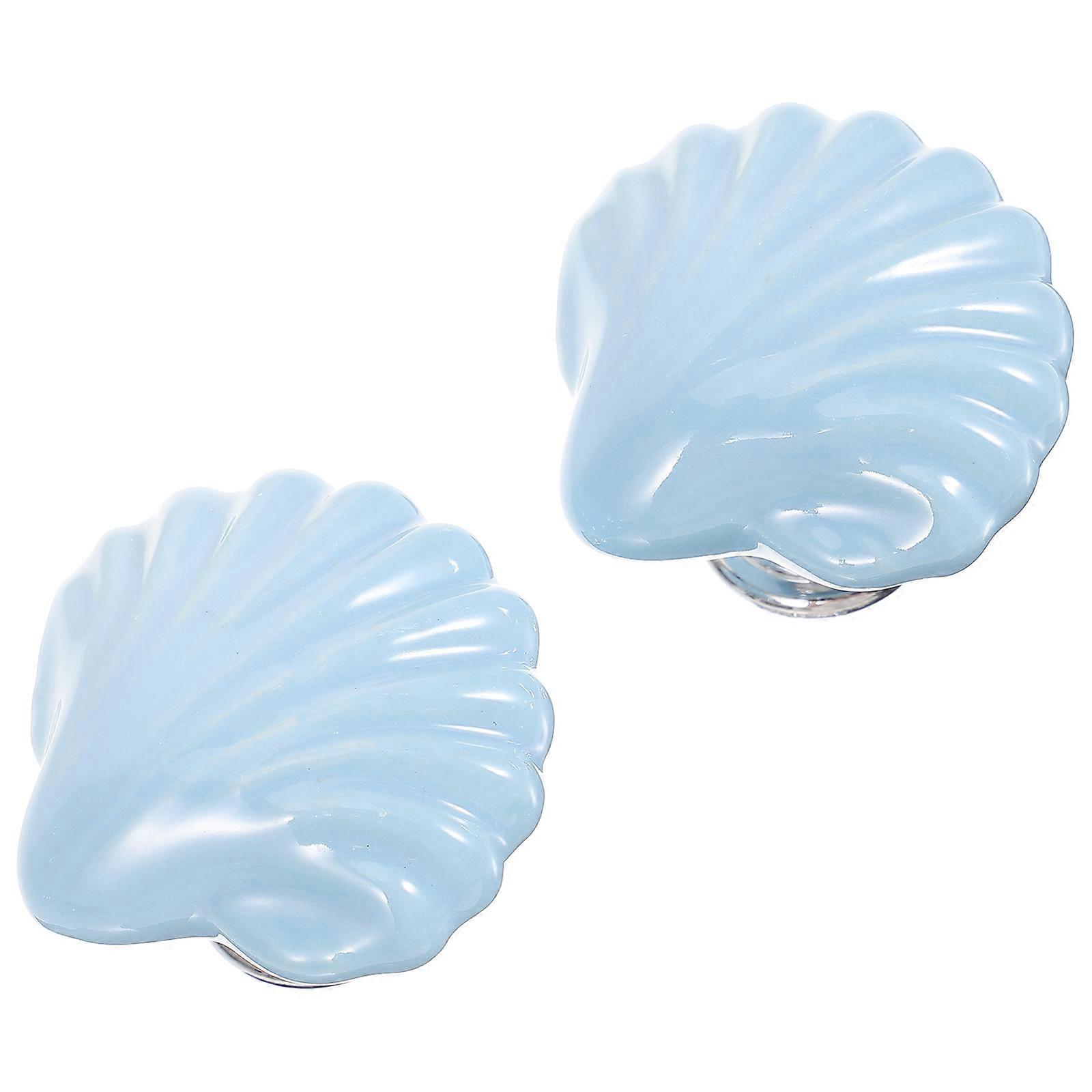 Blue Ceramic Decorative Dresser Knobs for Home Use with Modern Style 2pcs Shell Shape