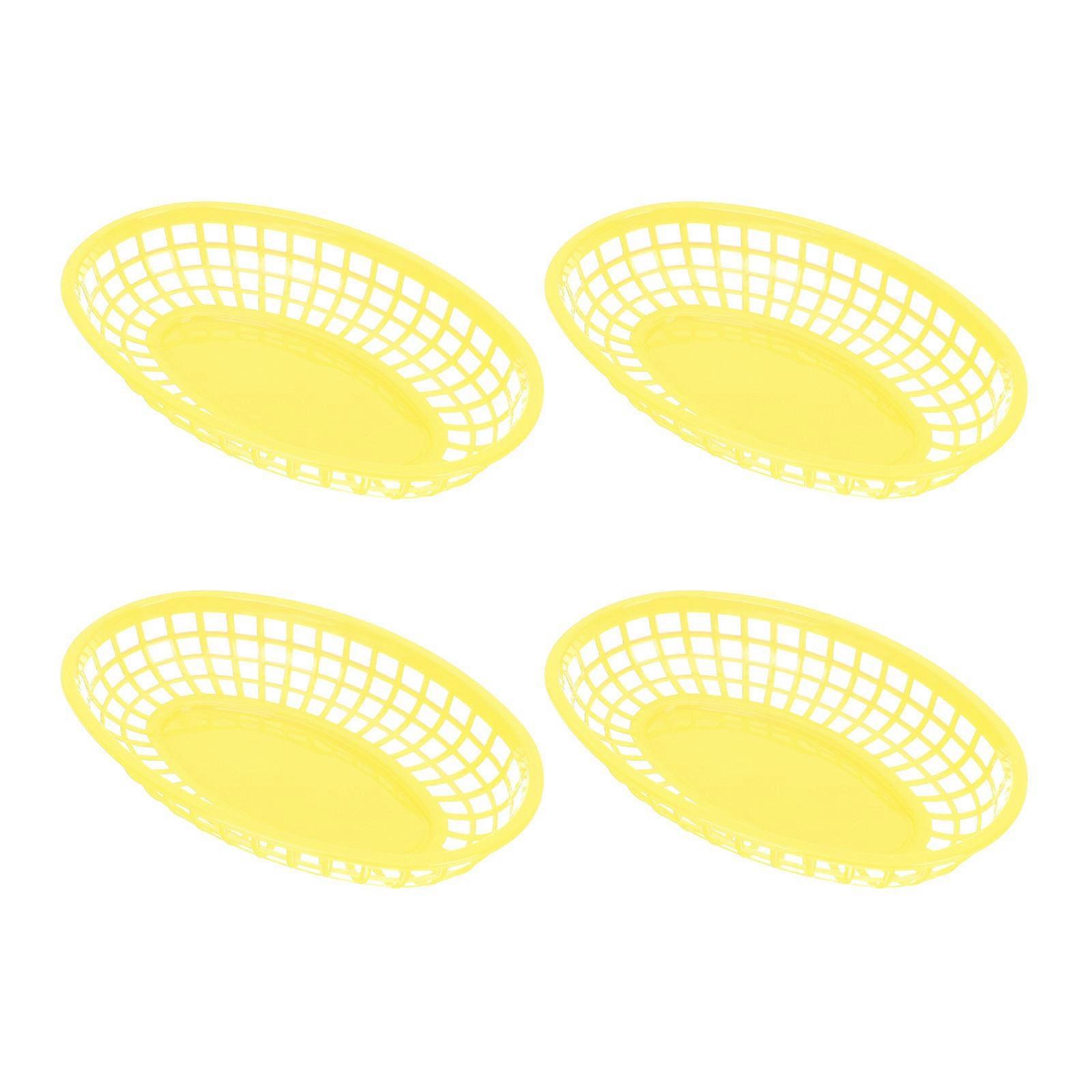 4Pcs Fast Food Serving Baskets Rectangular Yellow Plastic Food Storage For Snacks Vegetables Fruits With Airflow Design