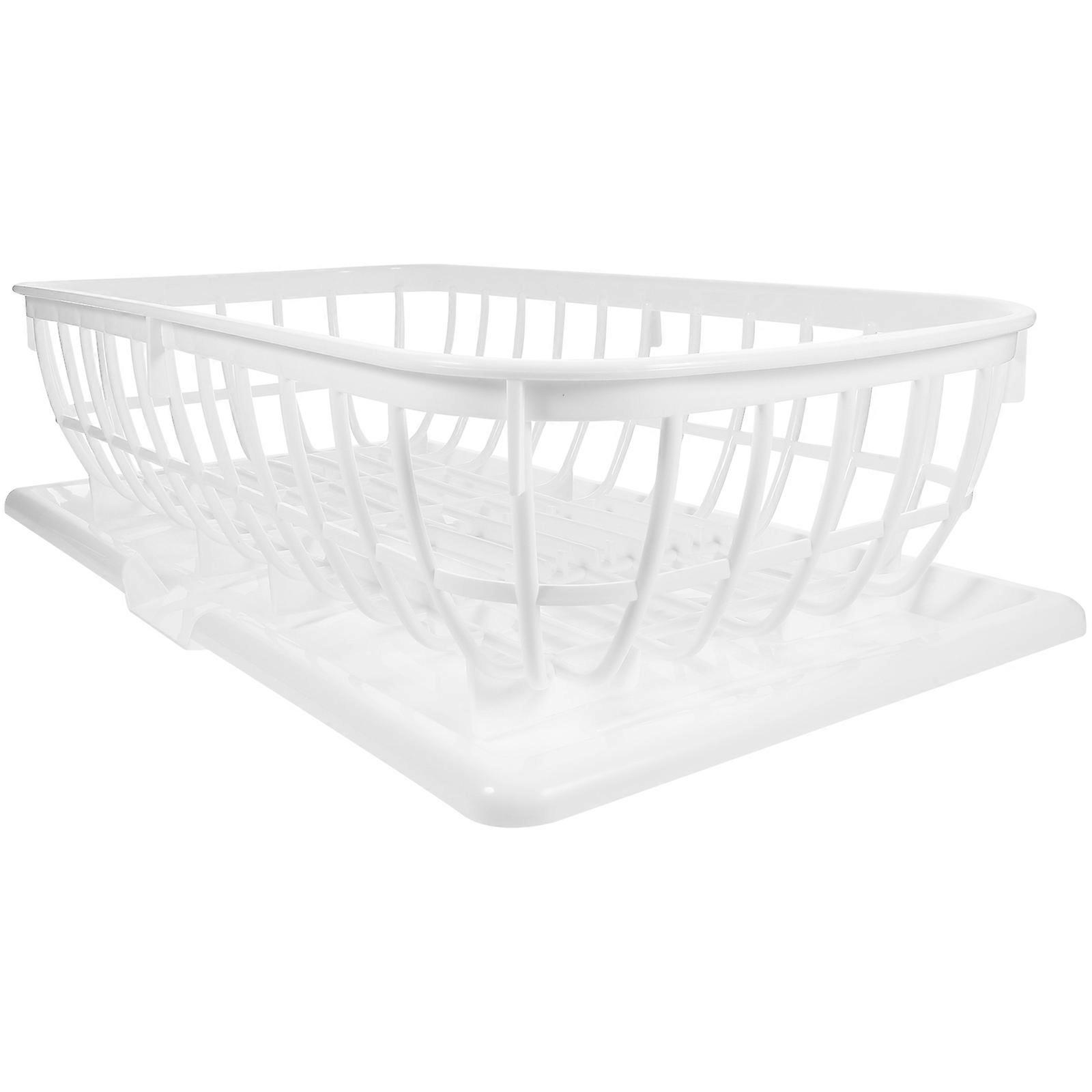 White Plastic Dish Drying Rack for Kitchen Storage Use with Drip Prevention Mesh Bottom 12.5x8.3 Inches