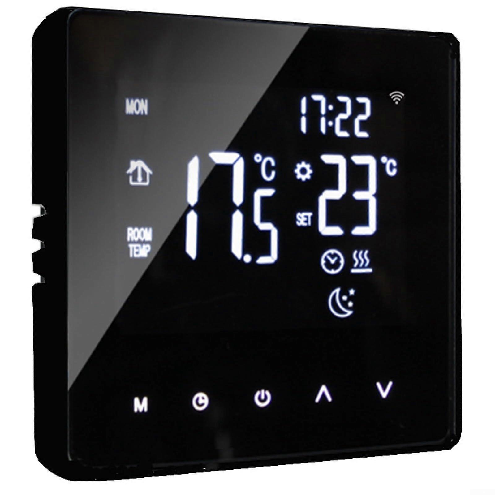 Advanced digital thermostat for electric heating, weekly programmable with mobile app and manual mode options (black)