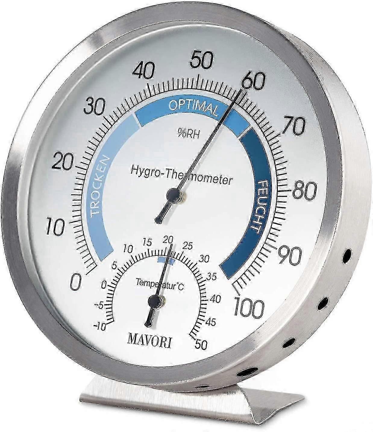 Geeignet für analoges Hygrometer-Thermometer für den Innenbereich - Feuchtigkeitsmessgerät aus Edelstahl und Raumthermometer-jc