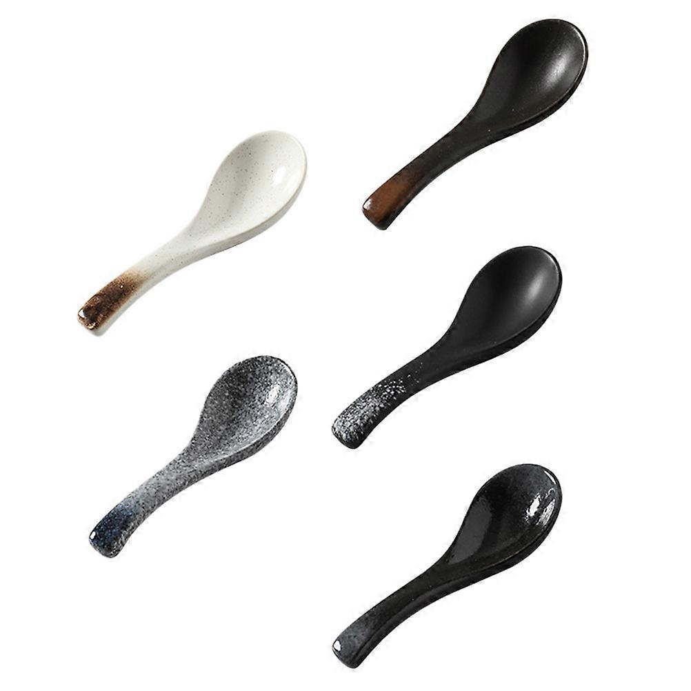Ceramic Soup Spoon 5Pcs Smooth Design Assorted Color Ideal For Restaurant Owners Meal Time