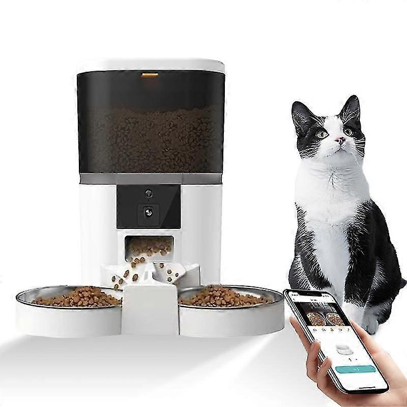 Haustier-Futterautomat mit Kamera Dual-Fütterung Automatische APP-Steuerung Katze Hund Futterautomat-Weiß