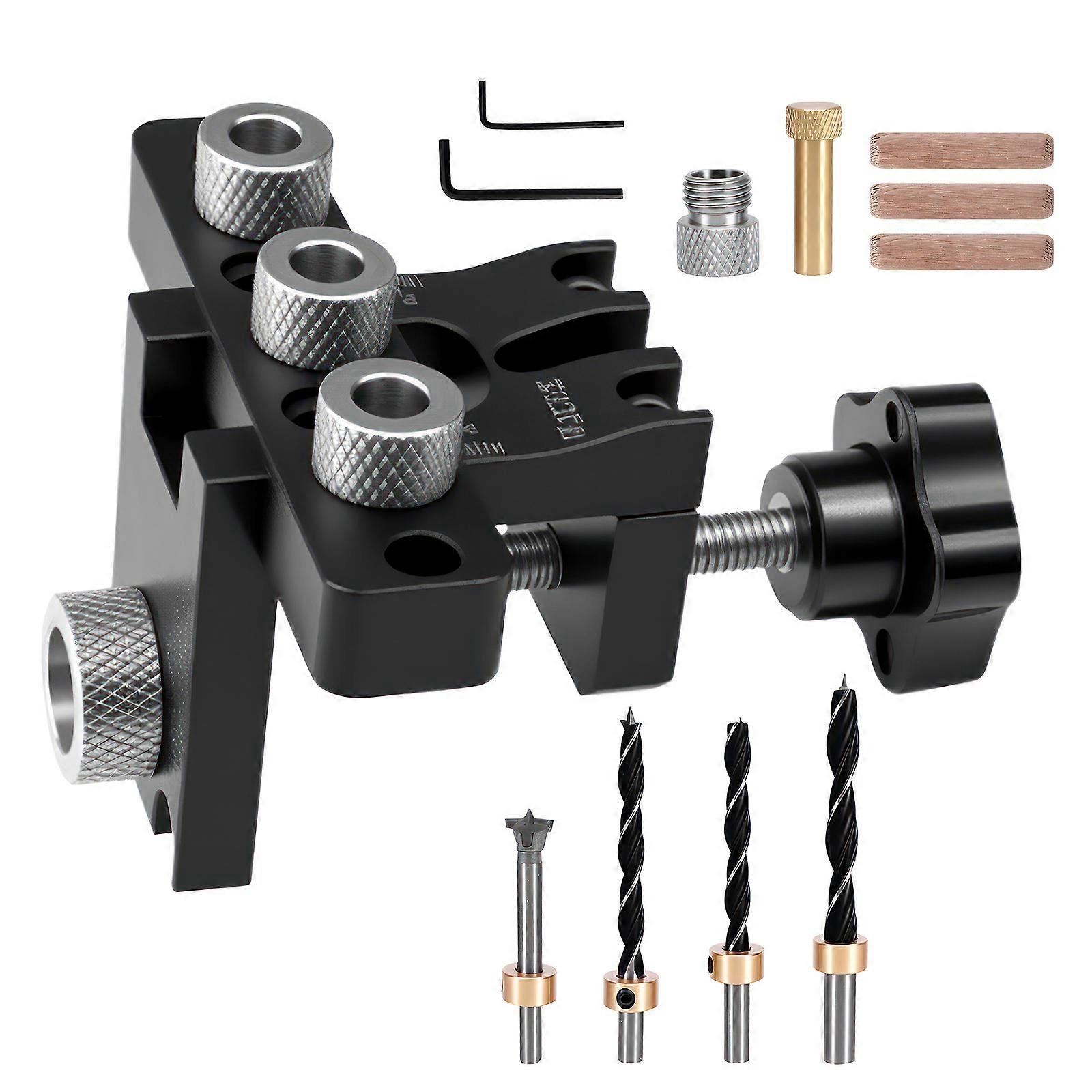 Woodworking Dowel Drilling and Installation Tool with Three-in-One Function Model A