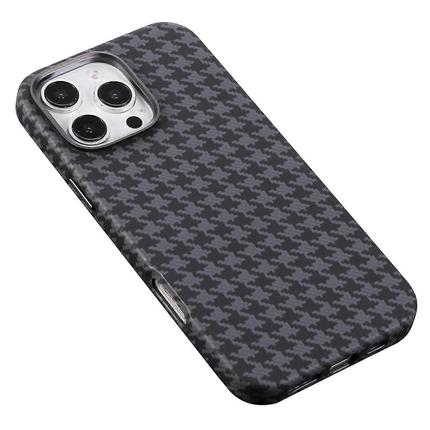 For iPhone 16 Pro Magnetic Case Houndstooth Pattern Leather PC Phone Cover