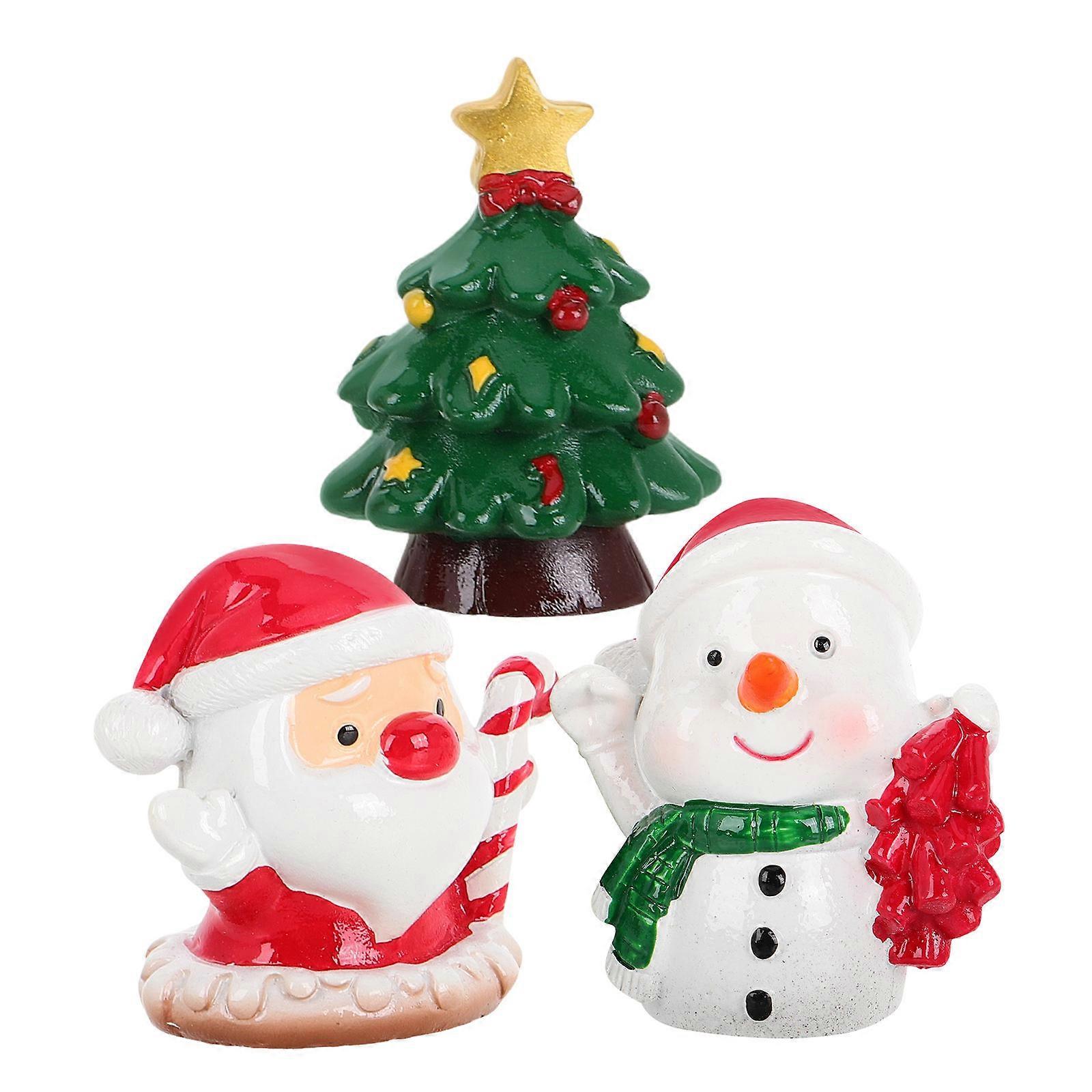 Cute Xmas Miniature Figurine Set for Decor Multi Color Synthetic Resin 3pcs Ideal for Mini Garden