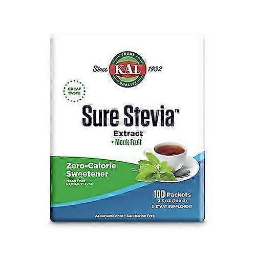 Kal Stevia Plus Monk Fruit Unflavored, 100 Count (Pack of 1)
