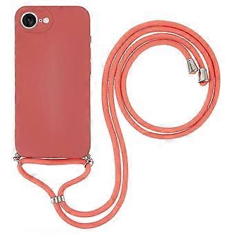 For iPhone 16e Mobile Phone Case Flexible TPU Fiber Lining Shockproof Crossbody Phone Case (Red, Hawthorn Red)