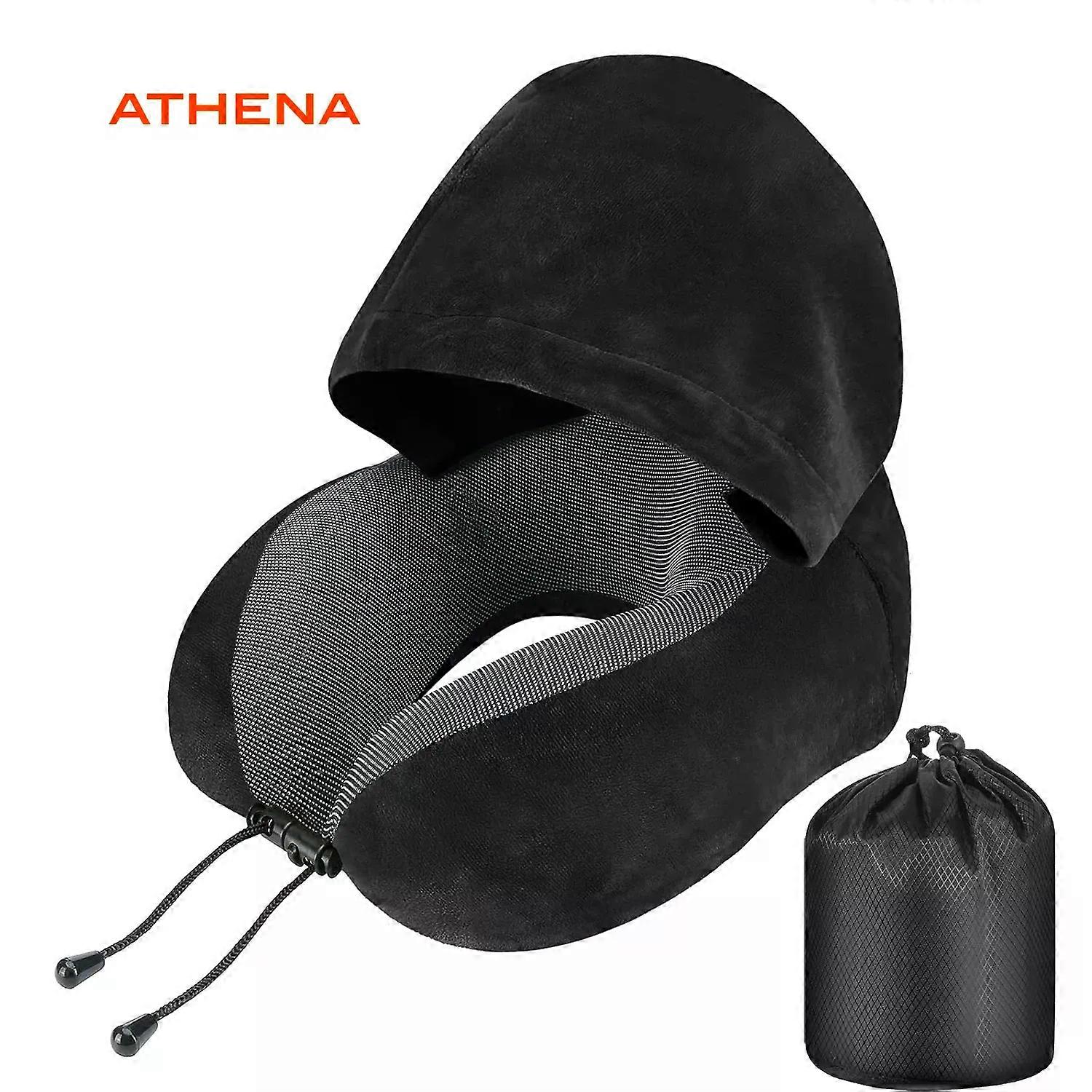 ATHENA Travel Pillow Velvet Memory Foam Neck Pillow with Hood Suitable for Travel Airplane Long Flights Plane Office Cars Sleeping Rest