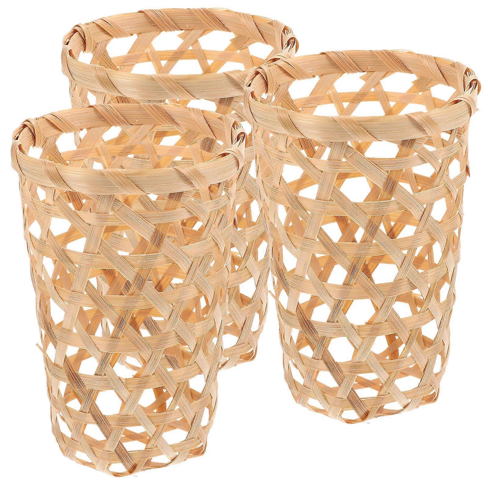 3Pcs Bamboo Woven Basket Rustic Storage for Fruits Vegetables and Eggs