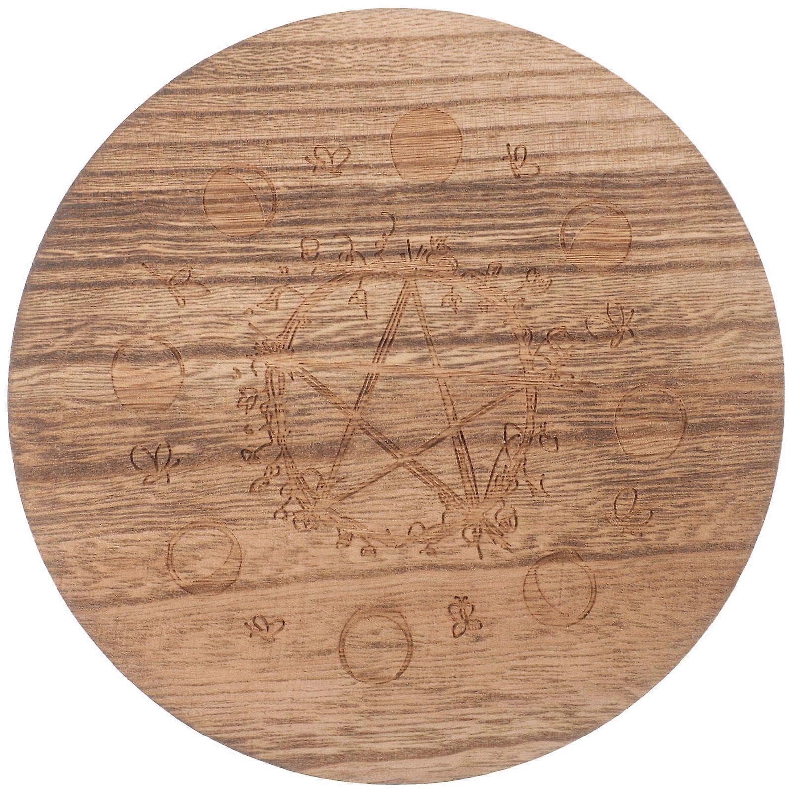 Pentagram Pattern Wooden Candle Holder Rustic Home Decor Altar Stand Khaki 1Set