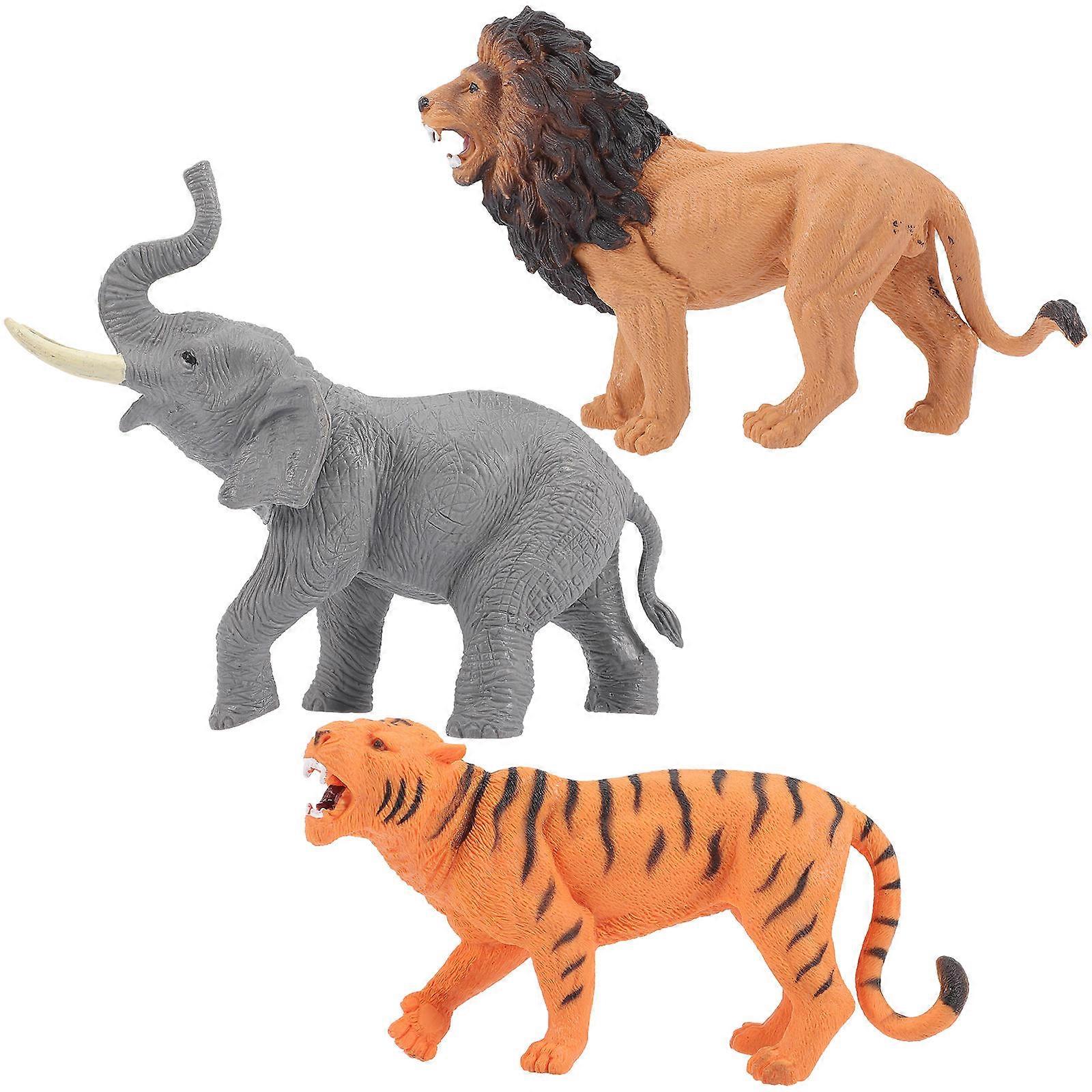 3pcs Realistic Jungle Animal Figurines Lion, Elephant & Tiger Models for Imaginative Play, Educational Learning, Party Decorations and Ornaments