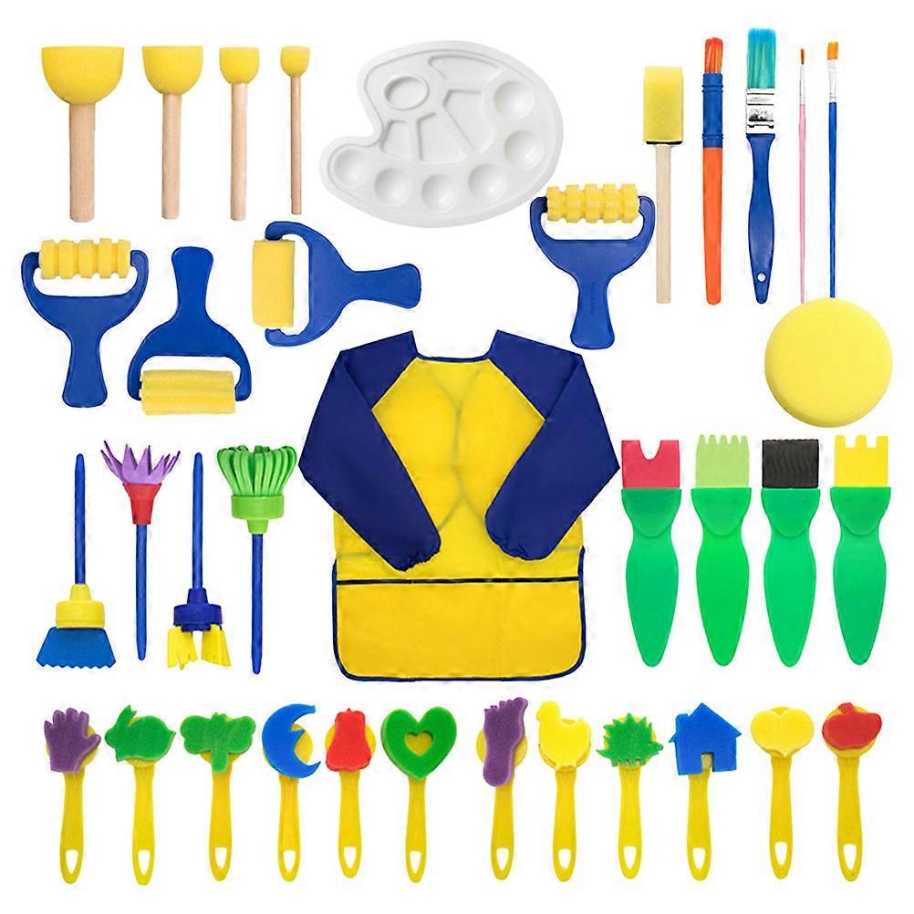 Early Learning 36Pcs Sponge Paint Brushes Kit For Kids Art Crafts And DIY Projects Designed For Children's Drawing With Easy To Use Handles