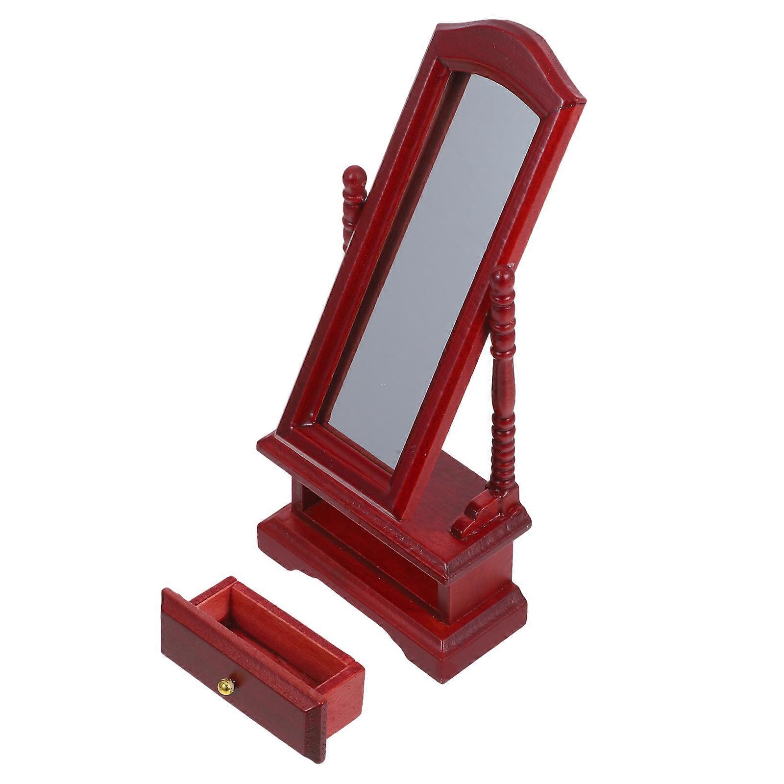 Red Wooden Mini Dressing Mirror for Dollhouse Decor and Craft Use Tiny Pretend Play Toy 2.5x2 Inches