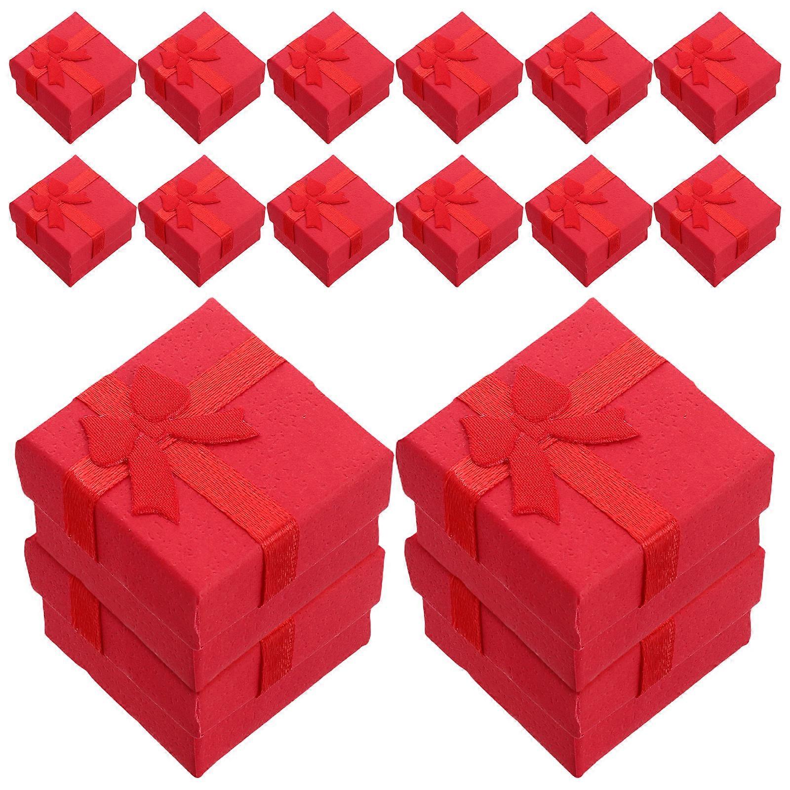 24 Red Butterfly Bow Square Jewelry Boxes with Lined Ring & Earring Cases for Men & Women – Durable Cardboard Storage for Anniversaries, Proposals &