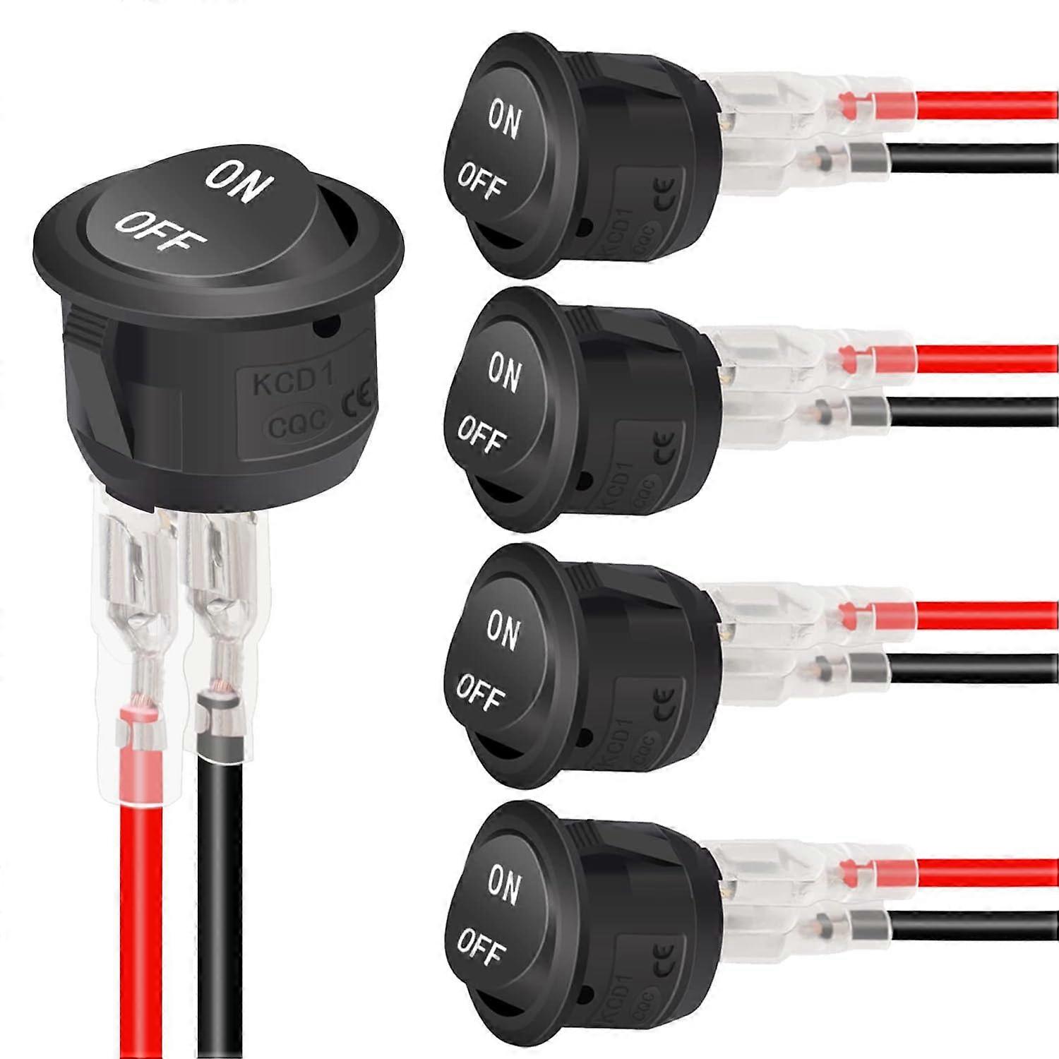 Rocker Switches Set Of 4, 12V With Wire, 2-Pin SPST On/Off, 10A/125V & 6A/250V, Round Button, For Car, Boat, Home, Style4