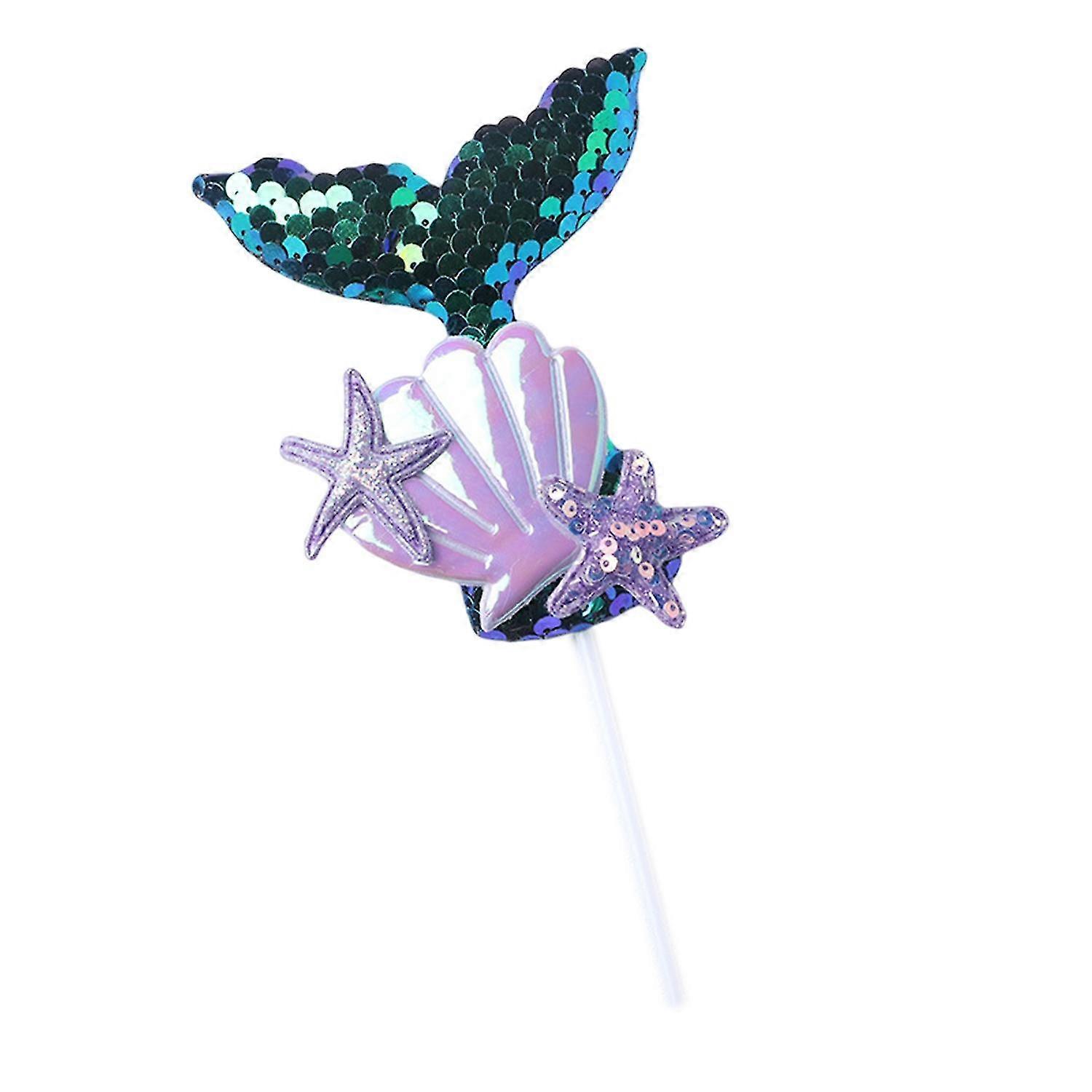 2025 Cake Topper Colorful Sequin Shell Beautiful Handmade Baking Decoration DIY Mermaid Tail Cupcake Topp