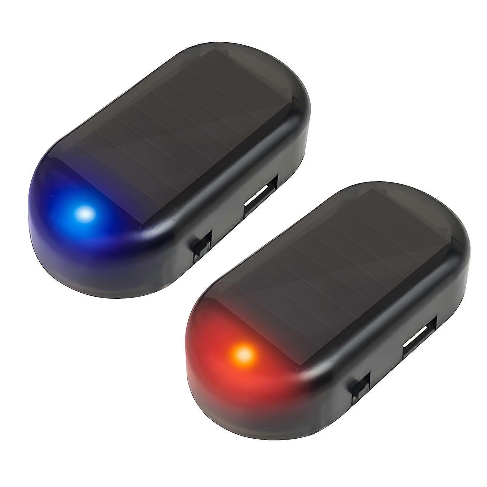 Pack of 2 Car Alarm System, Solar Power Dummy Alarm LED Theft Flashing, Alarm System, AntiTheft Flashing Lamp (Red and Blue)