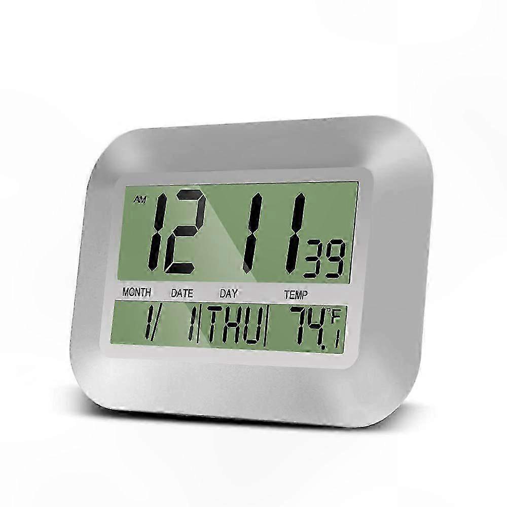 Battery-Powered Wall Clock with Temperature, Date, Day, and Alarm Function