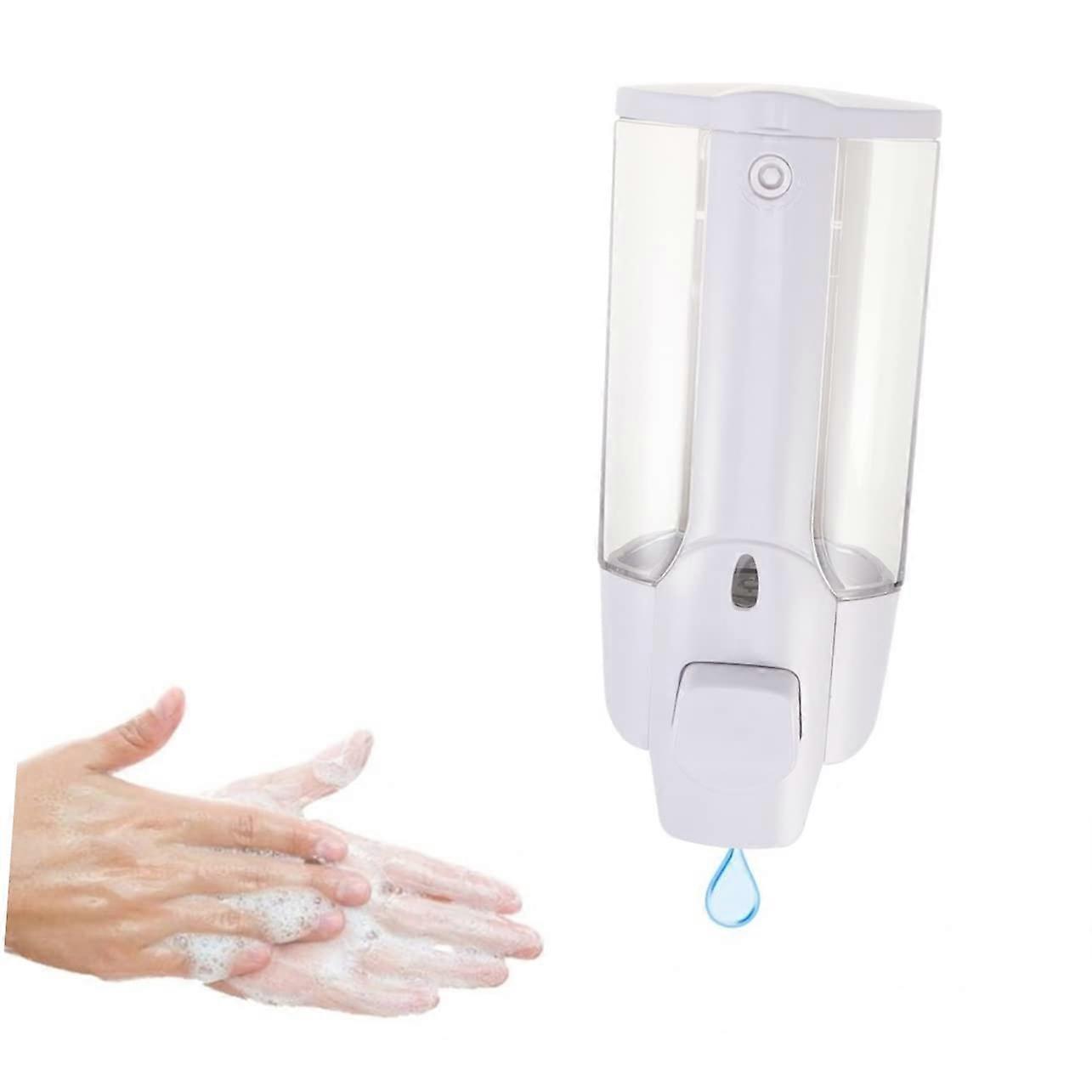Wall-Mounted Soap Dispenser in White ABS with Manual Pump for Hand Soap, Shampoo, and Conditioner with Lock for Bathroom and Shower