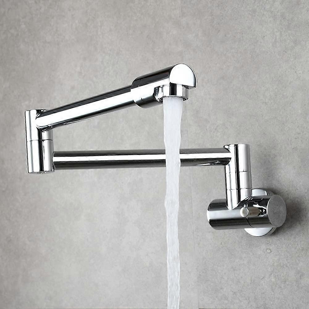 Faucet with Pot Filler 1 Hole Single Lever Mixer Chrome Wall Mount 360° Rotatable Copper Fittings for Kitchen Sink and Stove