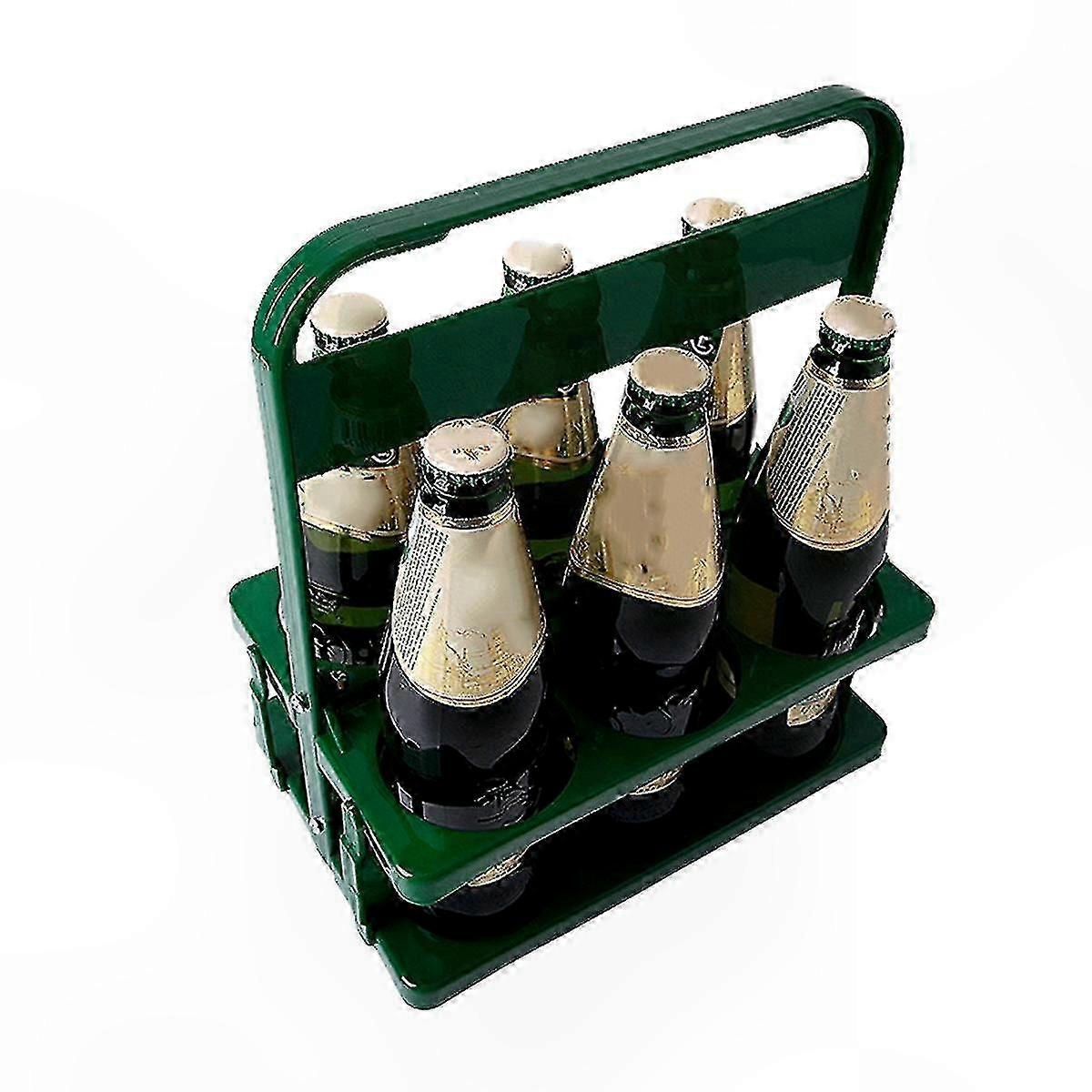 Foldable 6-Hole Beverage Rack, Portable Wine Bottle Organizer, Bar Drink Storage Holder, Green Container for Home and Party Use
