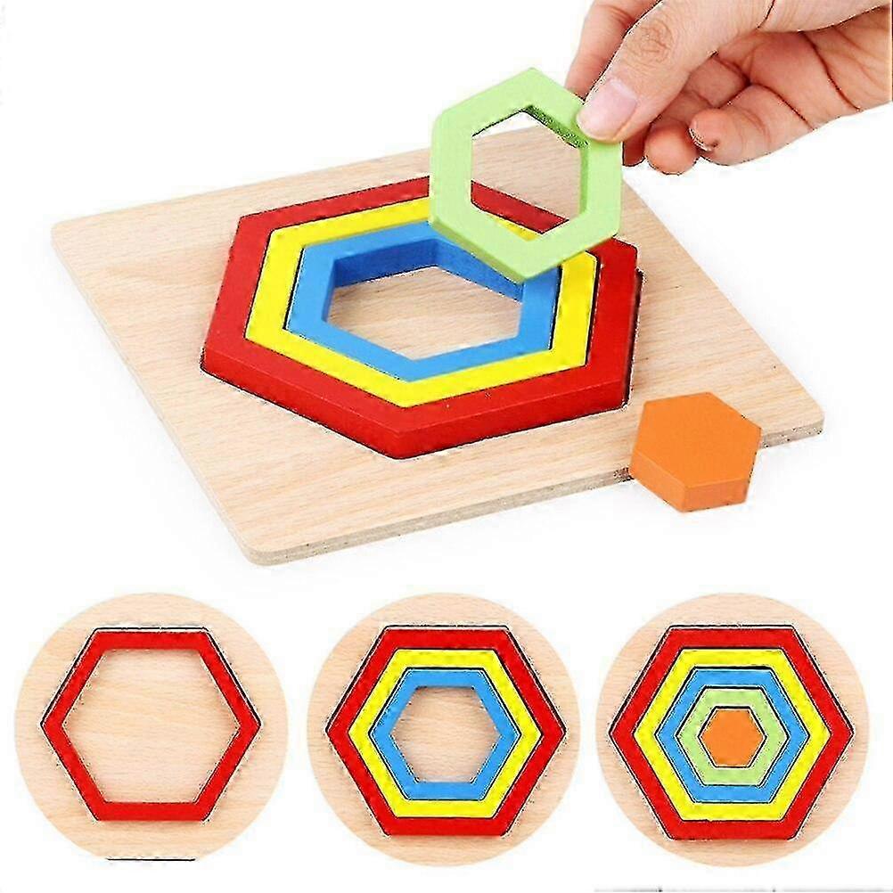 Push Pull Toys Rainbow Wooden Shape Jigsaw Puzzles Color Shape Sort...