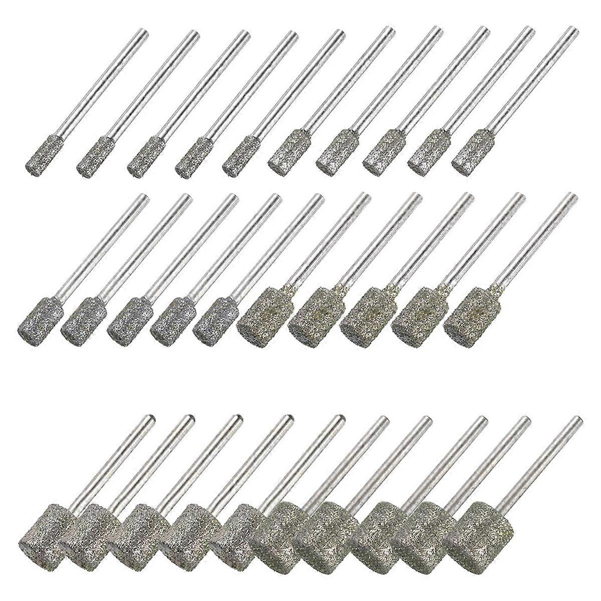 Diamond Grinding Burrs Drill Bit 1/8 Inch Shank 3/4/5/6/8/10mm Dia Cylindrical Diamond Mounted Point Bits for Carving