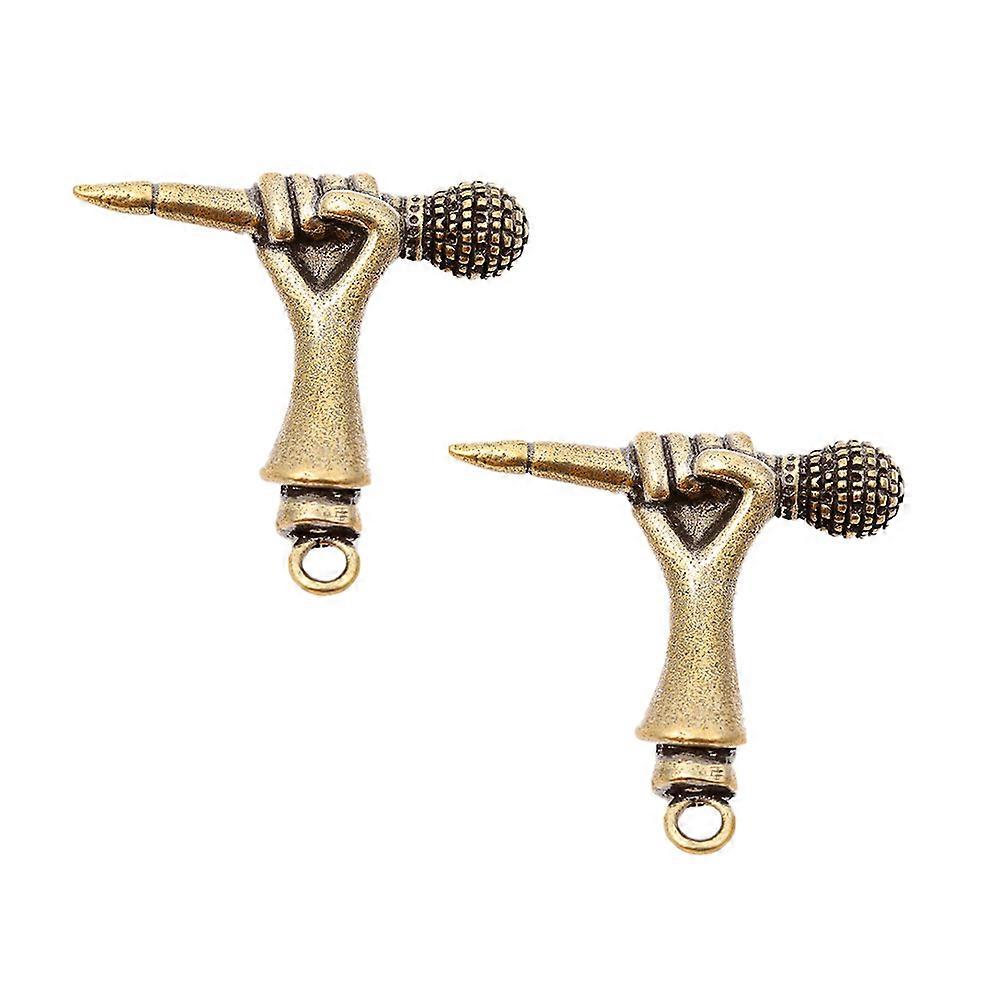 Creative Microphone Modeling Keychain Pendant for Decor 2Pcs Golden Copper