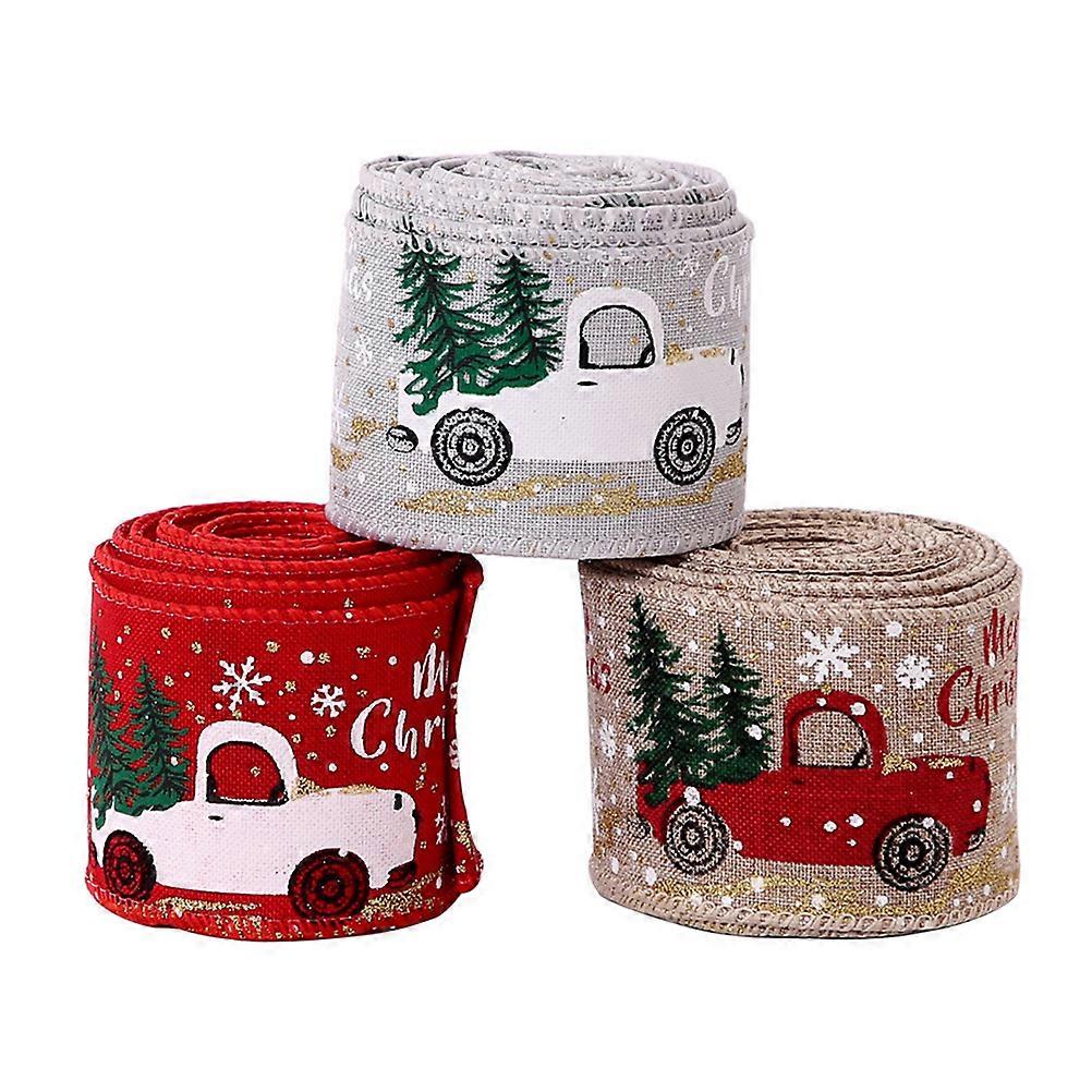 Christmas Ribbon Silk Ribbon for Decor 3 Rolls Cartoon Xmas Gift Ribbons