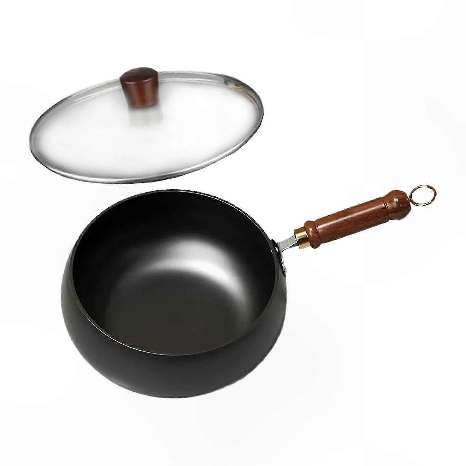 Flat Bottom Stir Fry Pan with Wooden Handle for Home and Professional Kitchens