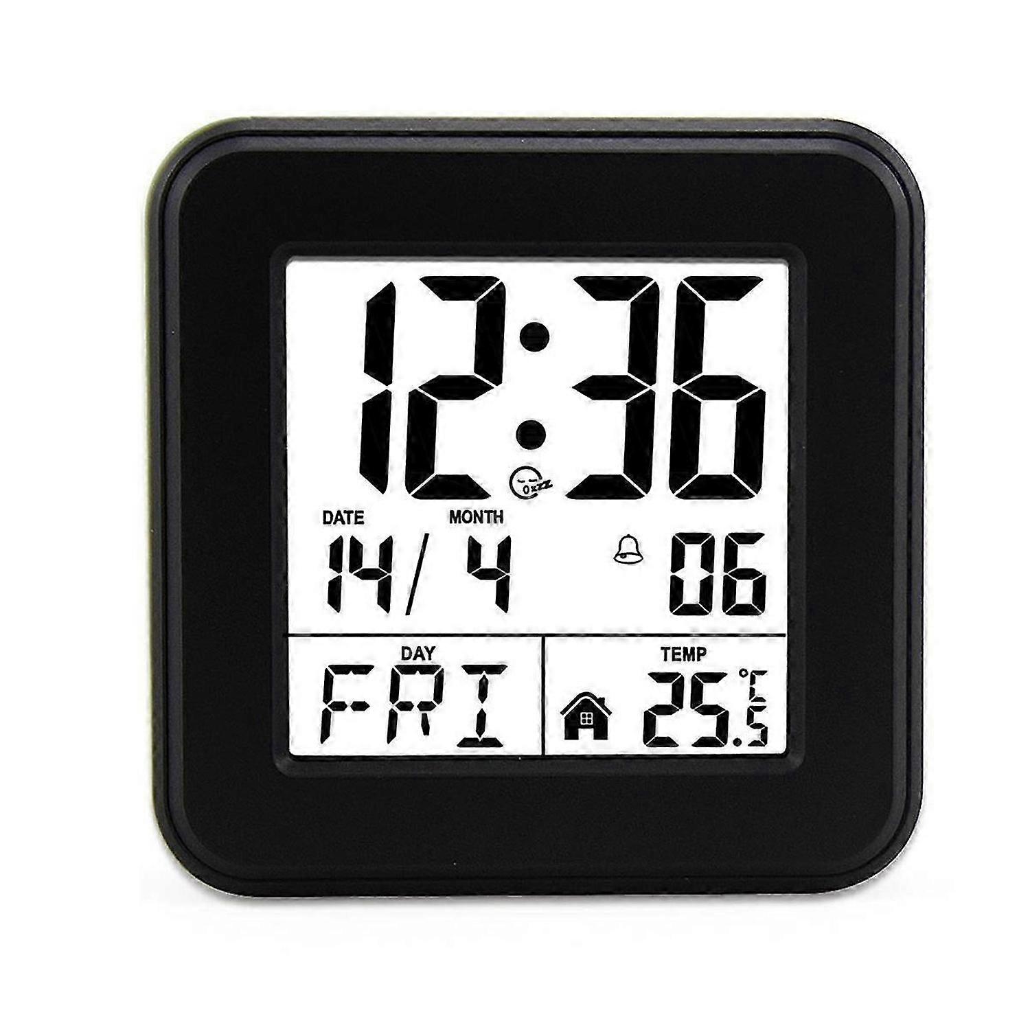 Perpetual Calendar Alarm Clock,Bedside Voice-Activated Clock with Backlight,Clock for the Elderly with Temperature Black