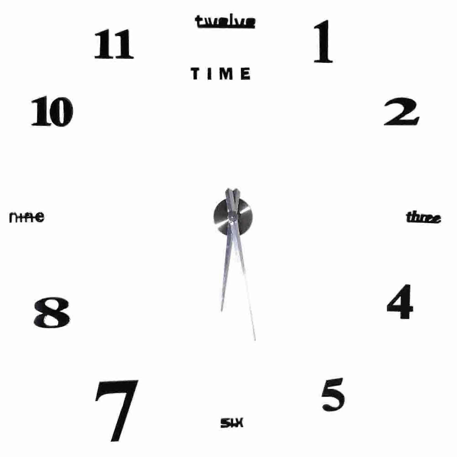 Modern DIY Large Wall Clock Kit 3D Mirror Surface Sticker for Home Office Room