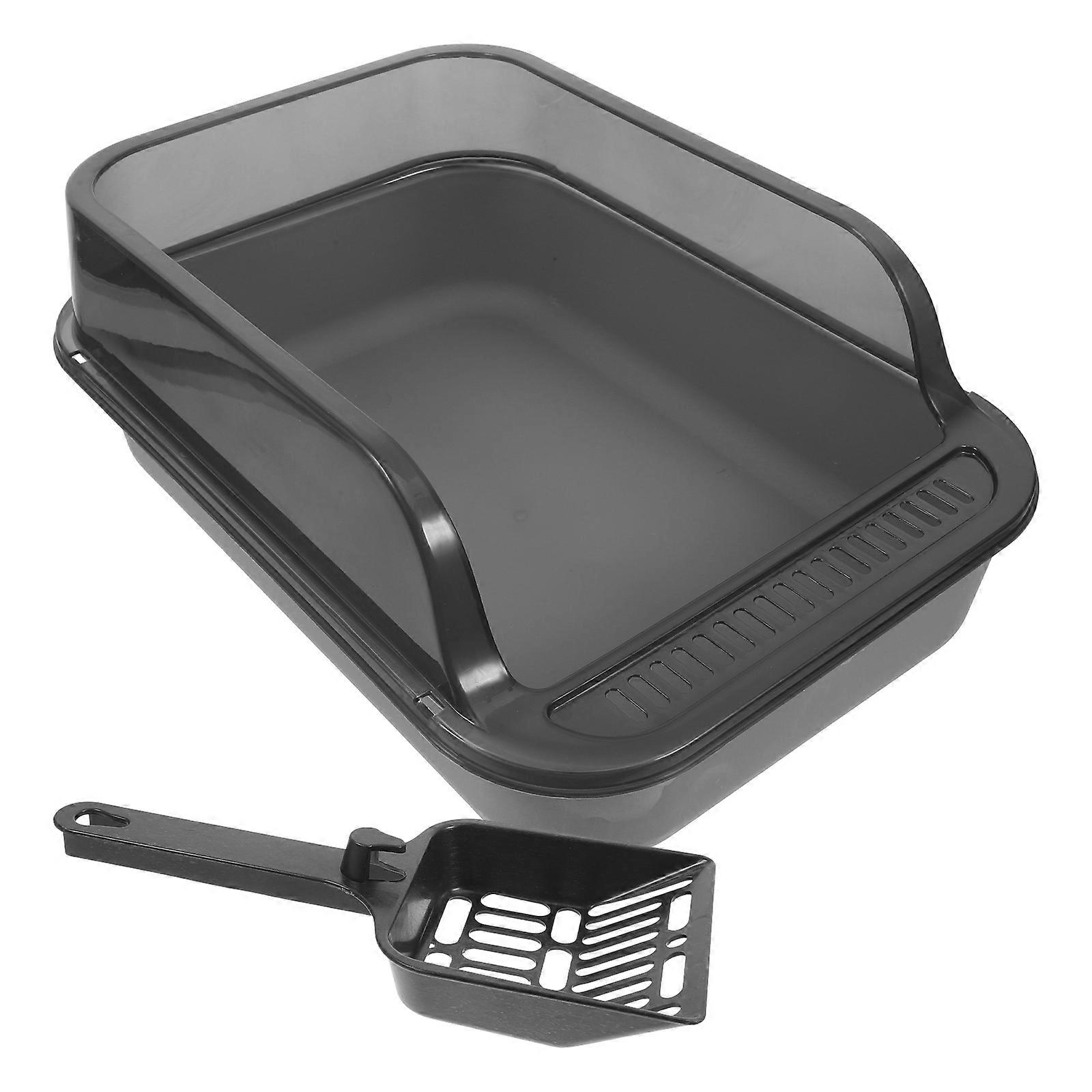 Cat Litter Box with Scoop Semi Enclosed for Cat Dark Grey ABS