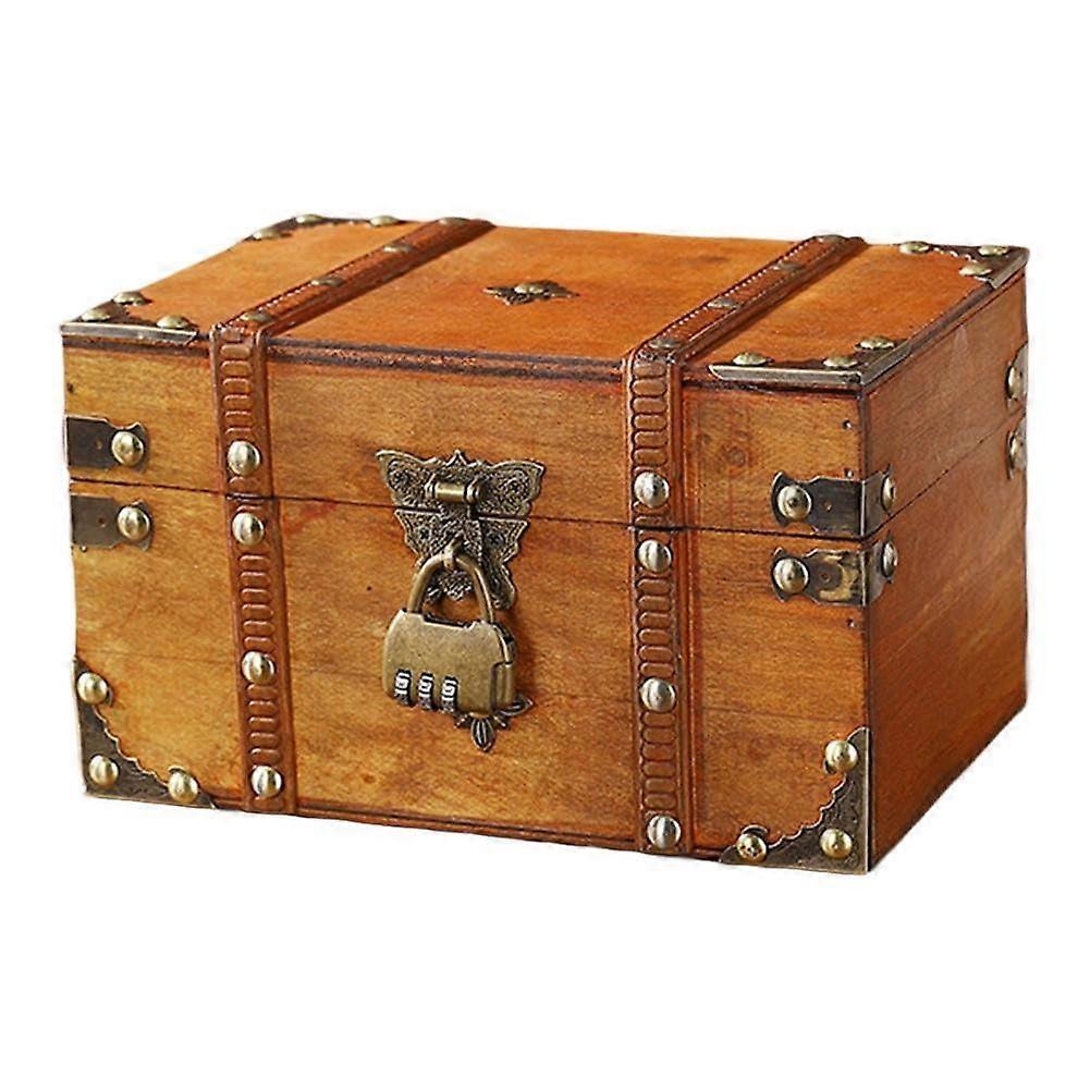 Wooden Storage Box With Lock VintageStyle Organizer Chest Retro Password Box For Jewelry Keepsakes, Model Red A