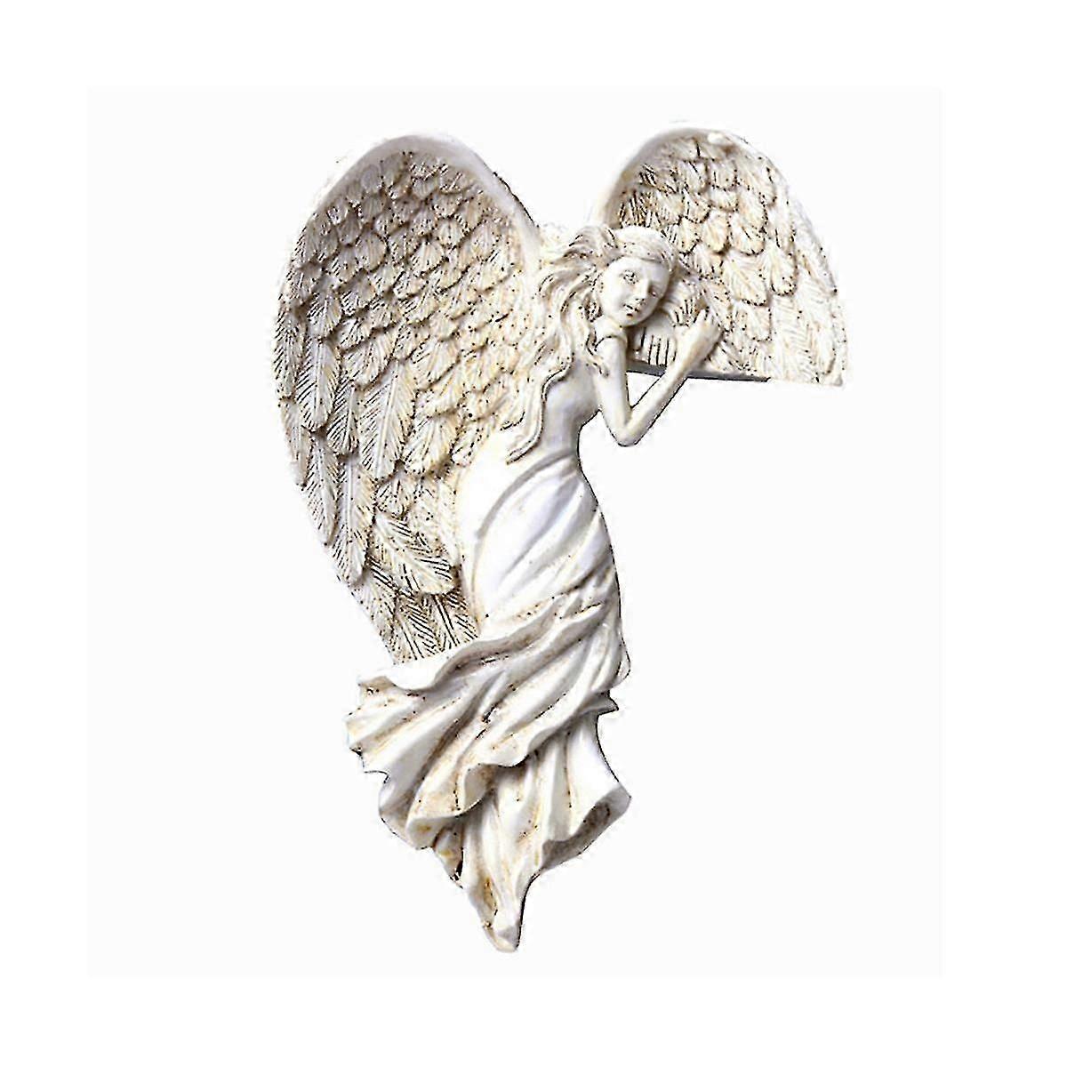 Door Frame Angel Wing Sculpture Simple Angel Ornament With Heart-shaped Retro Resin Crafts ,left