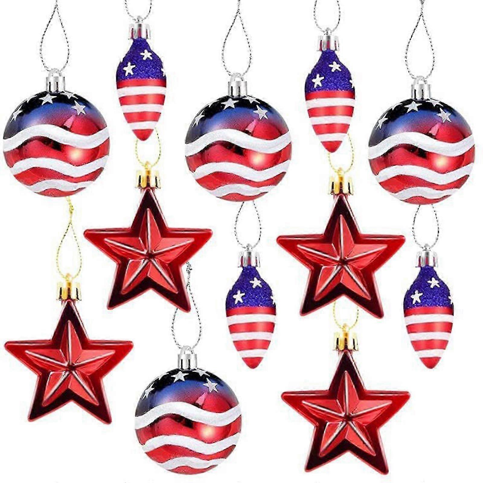 12 Pcs 4th Of July Ball Ornaments Patriotic Decorations For Tree Plastic Independence Day Five-pointed Star Ball Decorations Holiday Decor For Home De
