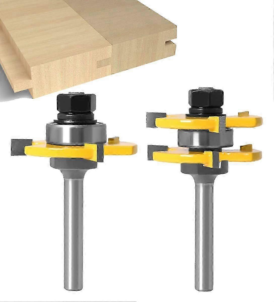 8MM Shank Matched Tongue and Groove Router Bit Set 3 Teeth T Shape Wood Cutter Cutting Woodworking Tool (8MM)