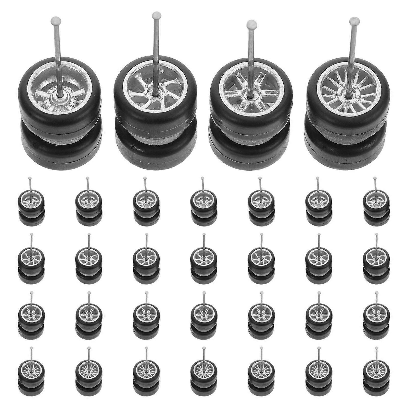 16 Pairs 1/64 Scale Diecast Car Model Modification Wheels Rubber Tires Hubs Realistic Detailed Design Portable Display Replaceable Toy Car Accessories