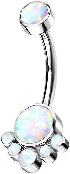 - 14G G23 Implant Grade Titanium Internally Threaded Top Round Bezel Set Synthetic Opal Cluster Navel Belly Button Ring