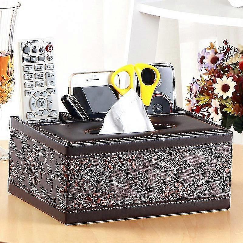 1 Pcs Leather Tissue Box Cover Rectangular And Multifunction Remote Control Caddy,suitable For Storing Pens And Stationery,desk Organizer Storage For
