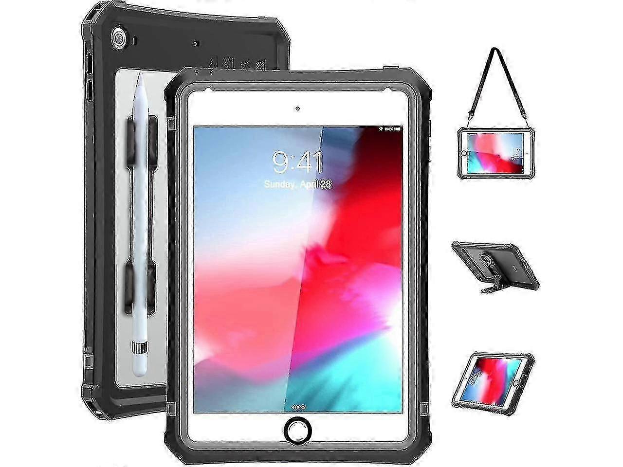 suitable for ipad mini 4 / mini 5 waterproof case, full body shockproof dustproof cover with adjustable stand and built-in screen protector